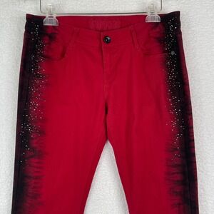 Truce Womens Red Black Tie Dye Rhinestone Skinny Jeans Size 13 Stretch Denim